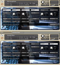 Two Gtak4 instruments in Kontakt4 rack